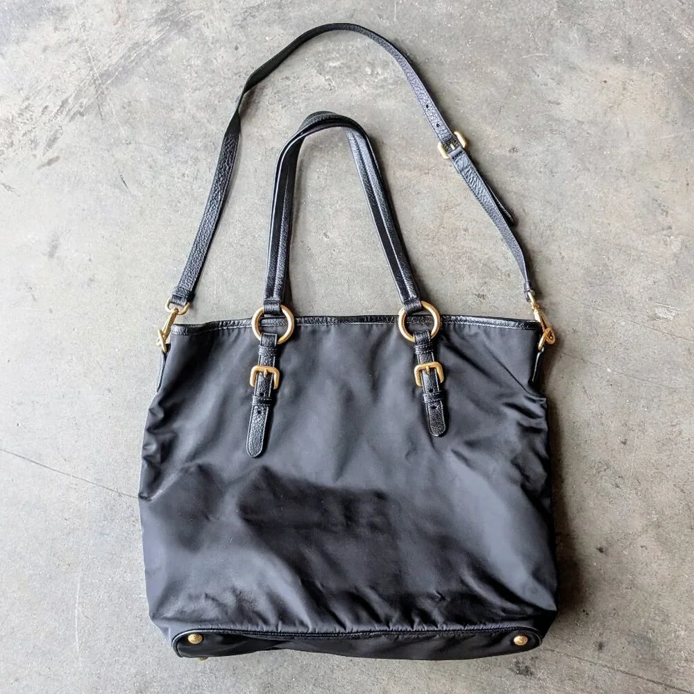 Prada Tessuto Vitello Daino Shopper Tote Shoulder Bag Black Nero
